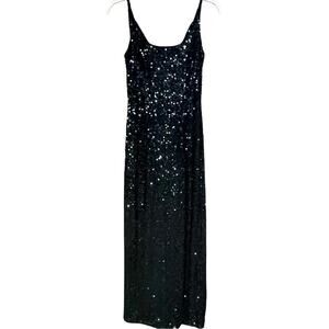MARINA black sequined gown draped back prom formal classic full length size 8
